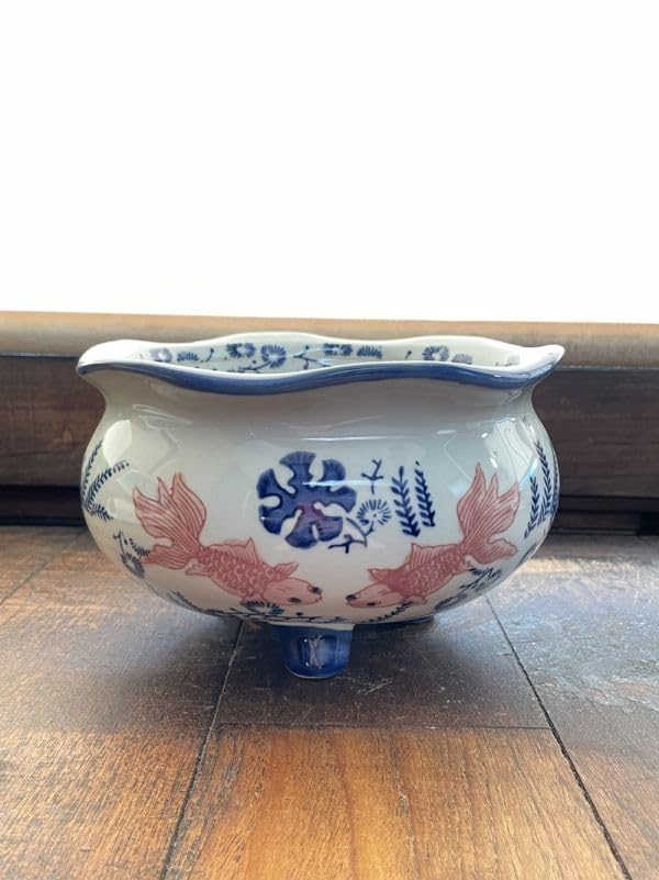 Amazon.co.jp: 込 金魚鉢 メダカ鉢 三ツ足 睡蓮鉢 陶器 和風 水鉢 金魚