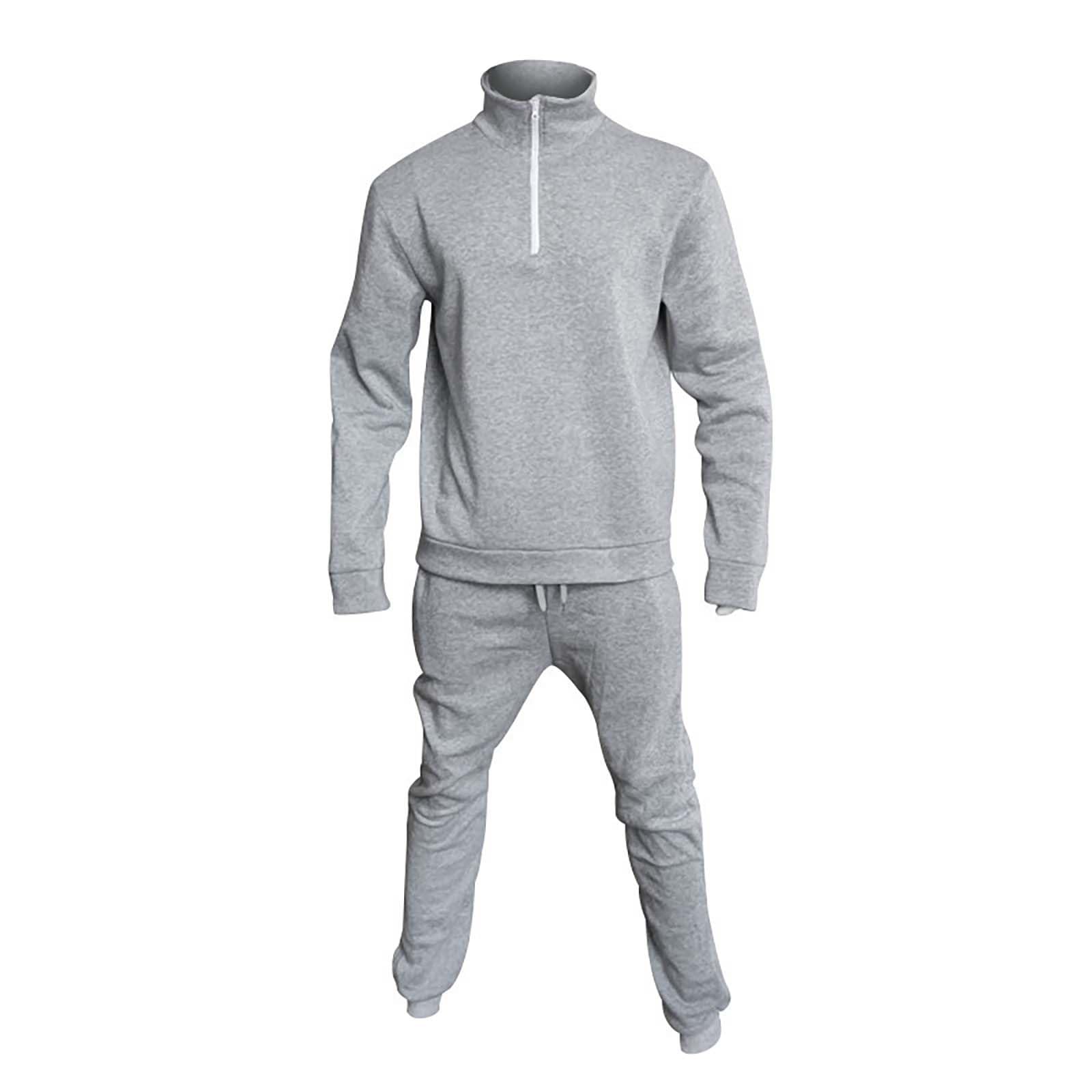 Męski dres treningowy z zamkiem do połowy, 2-częściowy, bluza i joggery, beżowa odzież domowa z wysokim dekoltem, strój dla mężczyzn, miękka bawełniana odzież sportowa, dopasowany krój, wygodny dres