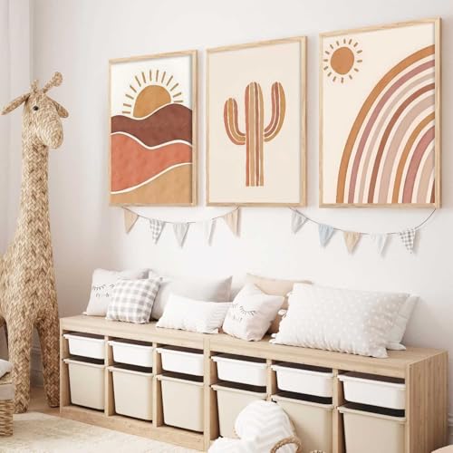 Image of HOTHOUSE Boho Art Home Decoration Paintings With Frame For Living Room Bed Room Hotel Wall Decor Digital Reprint Set of 3 (19X25 inch)