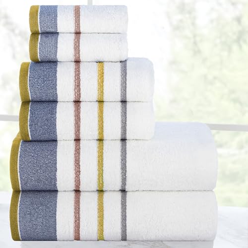 Image of Casa Copenhagen, Germany Design - White Bay Super Soft Collection 100% Cotton 6 Piece Towel Set, Includes 2 Bath Towels 2 Hand Towels 2 Washcloths - Grey & Charcoal