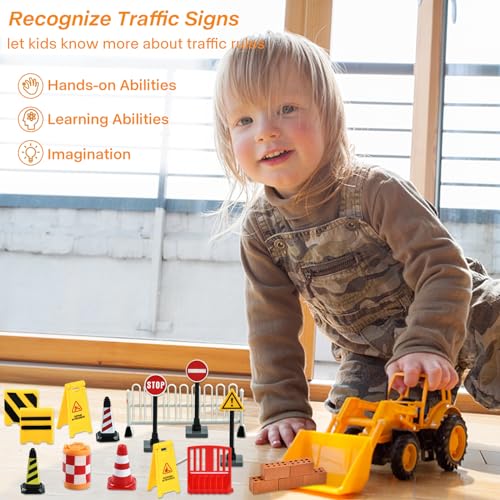 29 Miniatur Verkehrsschilder, Wichtel Baustelle Set, Kinder Verkehrsschilder, Mini Straßenschilder, Straßensperre Spielzeug