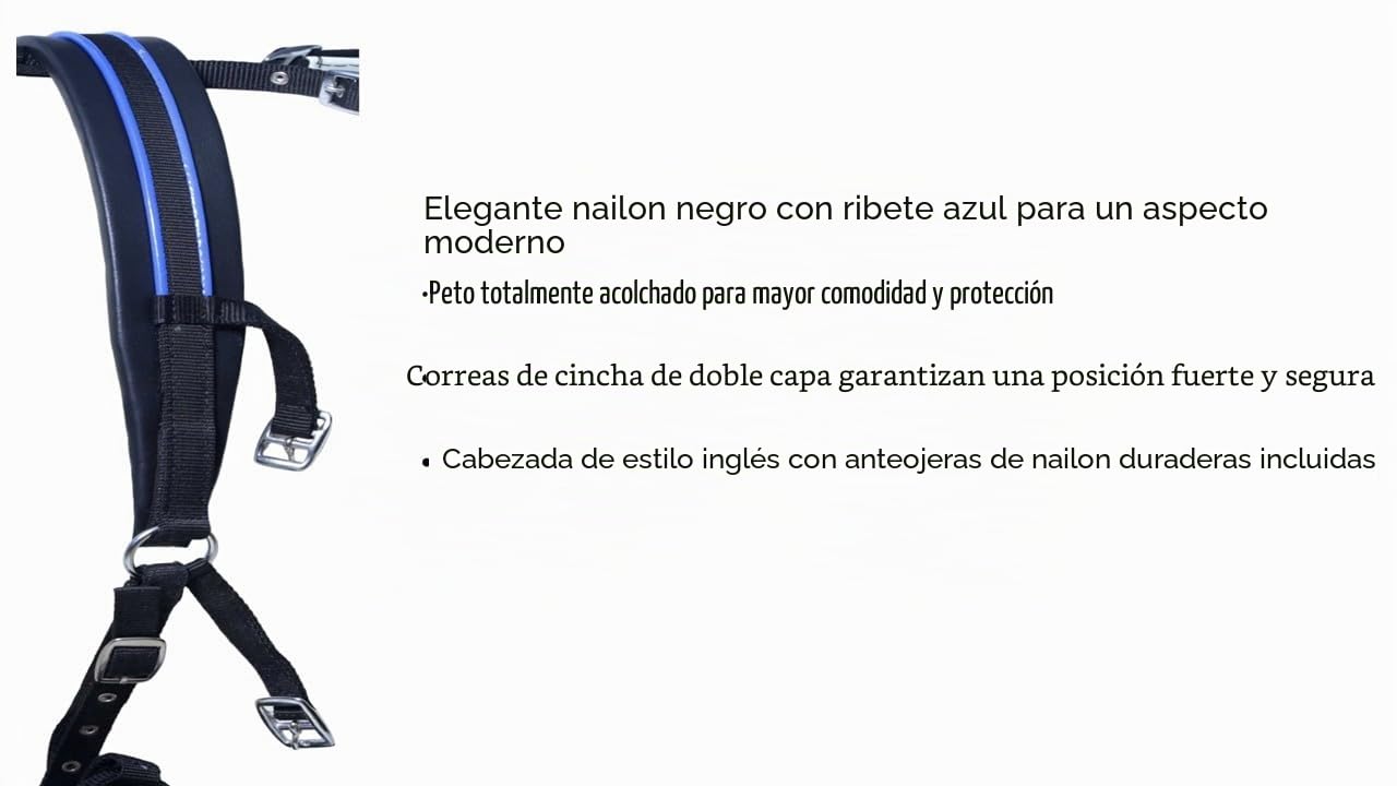 Arnés de nailon para carrito, color negro y azul (COB)