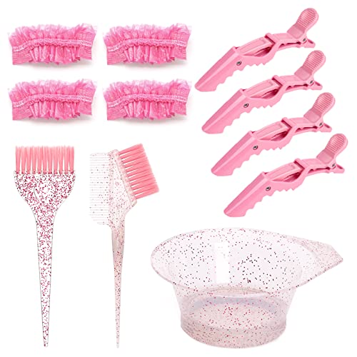 Wsimily 11Pcs Hair Dye Coloring Kit, Hair Dye Bowl And Brush Kit Professional Hair Color Mixing Bleaching Diy Salon Tools, Mixing Bowl, Dye Color Brush, Hair Clips, Earmuffs (Pink) #TOP1