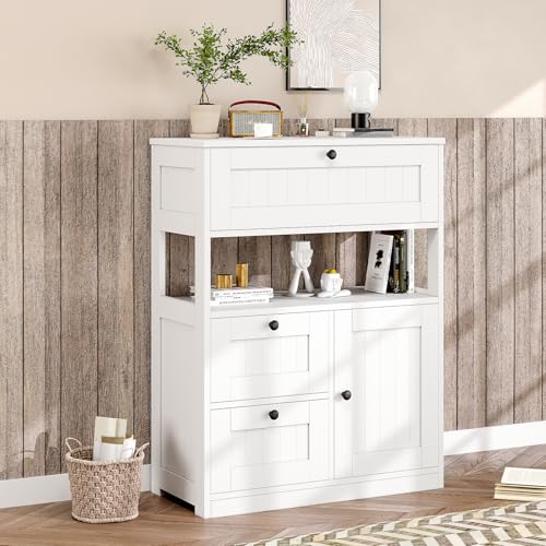 Bathroom Cabinet, Modern Bathroom Floor Storage Cabinet Organizer with 1 Door and 3 Drawers, Freestanding Cupboard for Kitchen/Living Room Use - Image 3