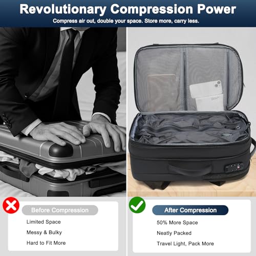 Vacuum Backpack Travel – Expandable Compression Carry On Backpack with Vacuum Pump, Water-Resistant TSA Lock Travel Bag, 17" Laptop Backpack for Men Women, Business Airplane Flight Luggage, Black3
