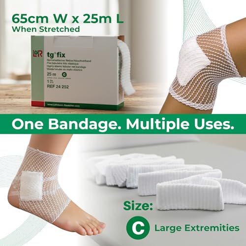 Image of Lohmann & Rauscher tg Fix Net Tubular Bandage, Elastic Net Wound Dressing, Bandage Retainer for Large Extremities, Size C (65.0cm Wide x 25m Long When Stretched)