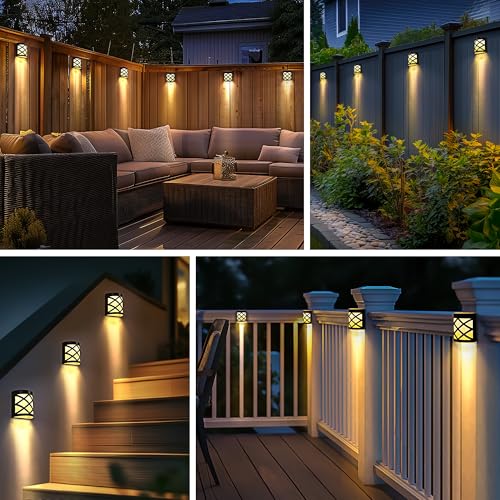 Solpex Solar Fence Lights, 8 Pack Waterproof Deck & Wall Lights - 6 LED Decorative Outdoor for Deck, Patio, Stairs, Yard, Path & Driveway (Warm White) - Image 6