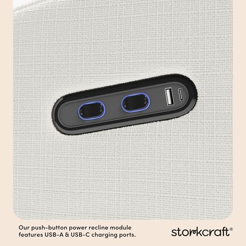 Storkcraft Santa Monica Power Recliner Swivel Glider (Ivory Basketweave) – Effortless Electronic Power Recline, USB-A & USB-C Charger