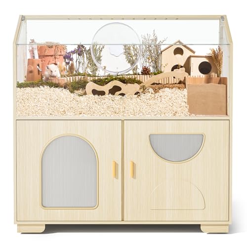BUCATSTATE Hamster Cage with Storage Cabinet 0.5 Large Hamster Enclosure with Cage Casters Wooden Small Animal Cages for Gerbil Mouse Dwarf Syrian Hamster