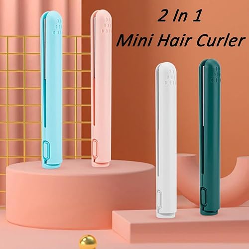 Miniatura 2 de RJDJ Mini rizador de doble propósito, alisador y rizador de pelo 2 en 1, calentador de cerámica, portátil, recargable por USB, adecuado para cabello