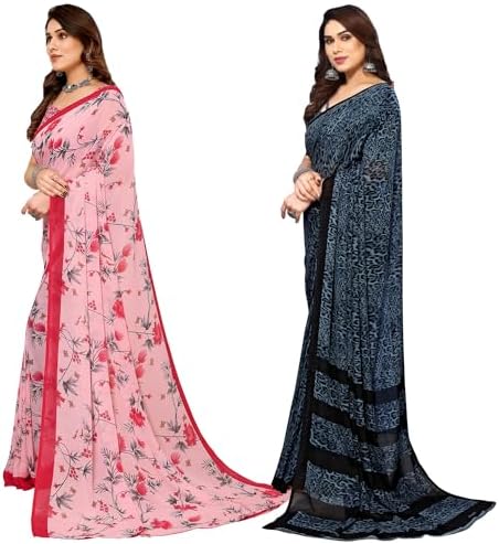 Printed Georgette Saree With Blouse Piece Combo Pack of 2 Combo (Combo_Md_1552_1667_2)_A14754