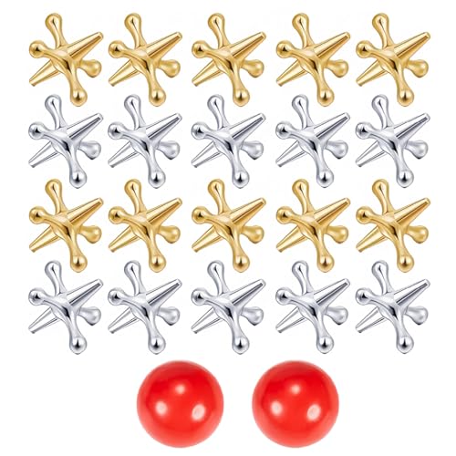 WUSJCOF 2 Sets Retro Metal Jacks und Ball Game,Klassisches Jackspiel,Party Favor Game-Preise für Kinder und Erwachsene（22 Stück）
