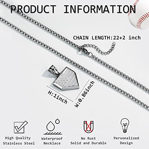 Baseball Home Plate Necklace for Men USA Flag Shield Pendant Stainless Steel Chain 22+2 inch Inspirational Bible Verse Baseball Gift Personalized Patriotic Jewelry for Men3
