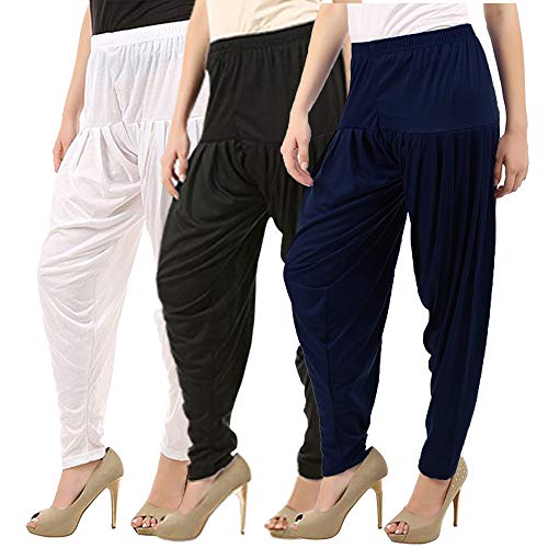 Image of Buy That Trendz Combo Offer (Pack of 3) Cotton Viscose Lycra Dhoti Patiyala Salwar Harem Bottoms Pants for Womens (White, Maroon, Black)