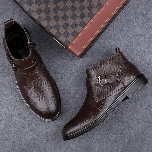Men's Short Booties Leather Ankle Booties Zip-up Warm Lined Casual Dress Shoes For Winter & Autumn, Comfortable Rubber Sole Ideal For Men's4