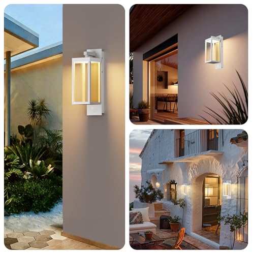 Inowel Dusk to Dawn Outdoor Wall Light White LED Exterior Light Fixture for House,15in Porch Light Outdoor Wall Mount Sconce with Clear Glass for Garage Front Door Garden Patio,13W 800LM by Inowel - Used condition - Image 6
