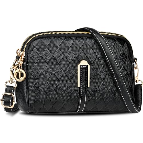 TEUEN Bolso Bandolera Mujer Pequeño de Suave Cuero PU, Bolsos Mujer Bandolera para Movil Bandolera Pequeña Mujer con Cremallera y Correa Ajustable Regalos de San Valentín y Navidad