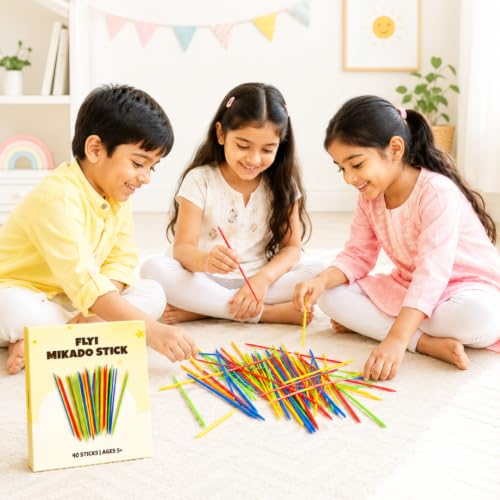 Image of FLYI Mikado Sticks Game for Kids with 41 Colourful Pick-Up Sticks, Fun Multiplayer Indoor Outdoor Board Game Ages 5 Years and Above, Best Return Gift for Kids Birthday Party Activity Play Toy