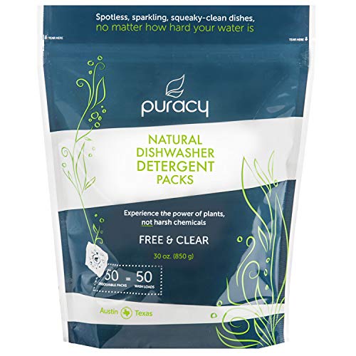 Puracy Platinum Dishwasher Detergent Pods, 50 Count, Natural Enzyme Powder Tablets, Spot