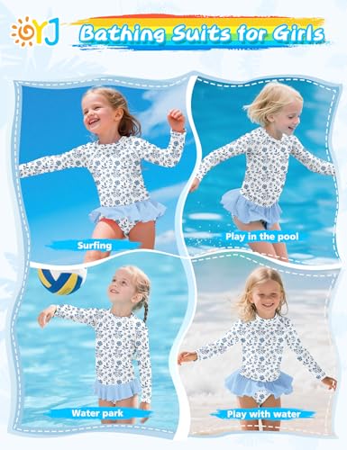 Image of Girls Swimsuit Rash Guard Set Long Sleeve Swimwear UPF 50 Swim Shirts SPF Two Peice Bating Suits Toddler Kid Teen 2T-12Y