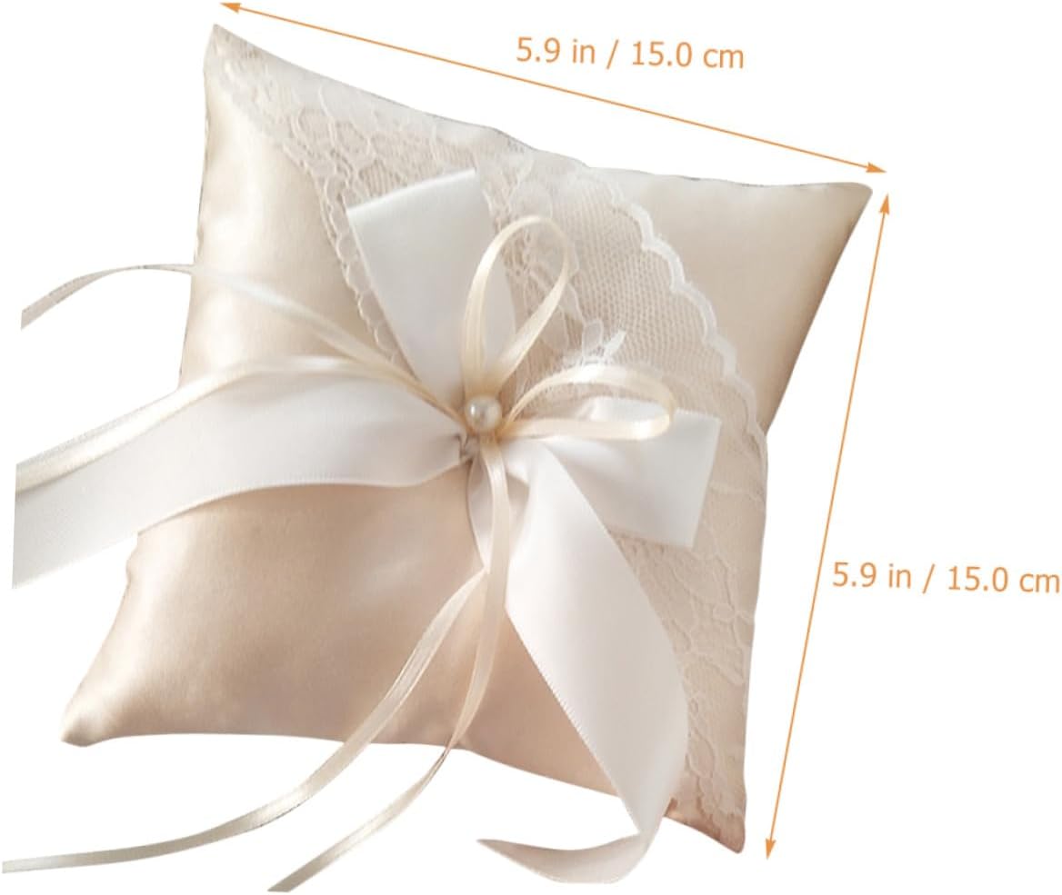 HOMSFOU Wedding Ring Bearer Pillow Holder with Pearls and Ribbon