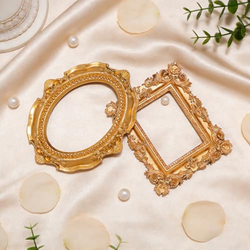 Image of 6 Pcs Mini Frames, Vintage Gold Small Picture Frames Antique Resin Photo Frame for DIY Craft Galley Wall Hanging Jewelry Display Shooting Photo Props Christmas Decor (Without Backings)