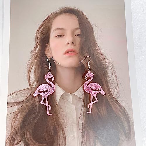 Cute Pink Flamingo Glitter Dangle Drop Earrings for Women Acrylic Animal Hook Fashion Jewelry Gifts2