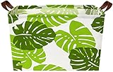TIBAOLOVER Square Natural Linen & Cotton Fabric Storage Bin with Handles for organizing Kids Toy/Playroom Organization/Toy Bin/Closet/Shelf Baskets/Baby Hamper (Green Leaf)