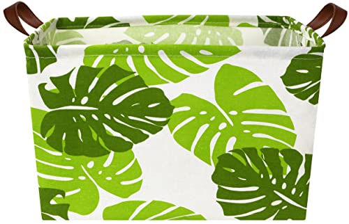 TIBAOLOVER Rectangular Kids Storage Basket Gift Basket Baby Storage Basket Cute Kids Toy Storage Bin Organizer Shelf Book Basket Room Decor(Green Leaf)