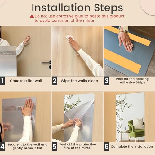 Image of iCAGY Acrylic Self Adhesive Mirror Sheet for Wall, Plastic Non Glass Sticky Kid Safety Mirror Tiles for Wall 20x57 inch 4 Pcs