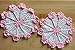 Crochet Coasters for Cup Set of 2 piece Potholders Handmade Flowers Pink Linen Mini Doily Bohemian Centerpiece Boho Table Placemats Coffee Table Accessories