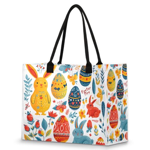 Diamond Bunny Easter Tote Bag for Women Large Beach Bag Reusable Tote Bags for Work Travel Beach Shopping