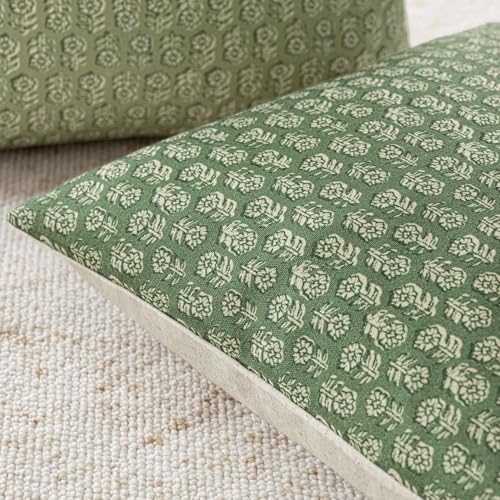 Image of Foindtower Set of 2 Decorative Neutral Floral Print Throw Pillow Covers Vintage Accent Farmhouse Cushion Covers Boho Home Decor For Sofa Couch Chair Bedroom Living Room Outdoor,22x22 Inch,Forest Green