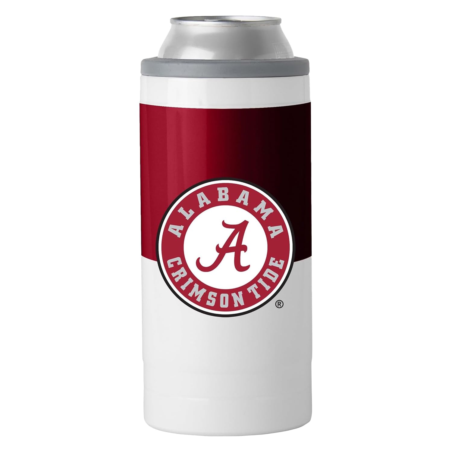 Logo Brands NCAA Alabama Crimson Tide 12oz Colorblock Slim Can Coolie - Stainless Steel, Double-Wall Insulated, Removable Rim for Cocktail Tumbler Use
