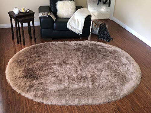 LAMBZY Faux Sheepskin Hypoallergenic Oval Silky Shag Area Rug, Luxury