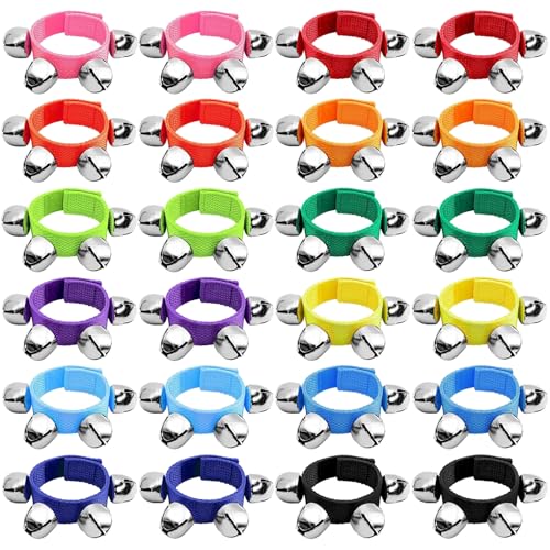 ailixinda 24 Pcs Wrist Band Jingle Bells 12 Colors Band Wrist Bells Ankle Bells Adjustable Musical Hand Bells Jingle Bell Bracelets for Kids Rhythm Instrument Percussion Christmas Party Favors