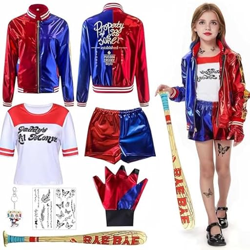 Shengruili Quinn Disfraz de mujer Quinn, disfraz de cosplay para adultos, niñas, villano, kit incluye chaqueta, camiseta, pantalones cortos, guantes y bordado de globo, disfraz de Quinn para Halloween | Ya disponible en tu tienda friki favorita! En mundofriki.es! Shengruili Quinn Disfraz de mujer Quinn, disfraz de cosplay para adultos, niñas, villano, kit incluye chaqueta, camiseta, pantalones cortos, guantes y bordado de globo, disfraz de Quinn para Halloween | Ya disponible en tu tienda friki favorita! En mundofriki.es!