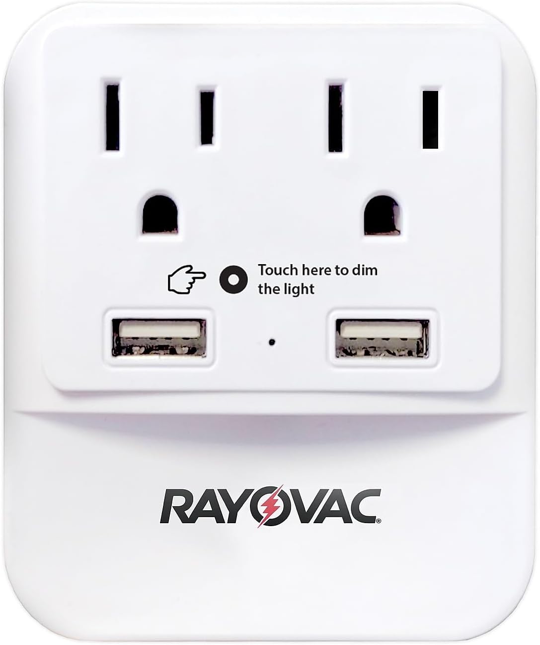 Rayovac Surge Protector with Night Light, 2 Outlet Power Strip with 2 USB-A Ports Adapter for Home, School, or Office, White