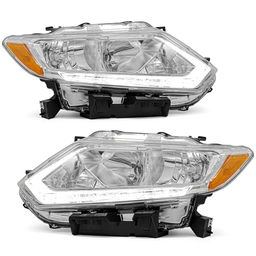 AXLAHA for 2014 2015 2016 Nissan Rogue S SV SL (base) Headlight Assembly with DRL Clear Lens Chrome Plated Housing Amber Reflector Driver and Passenger Side
