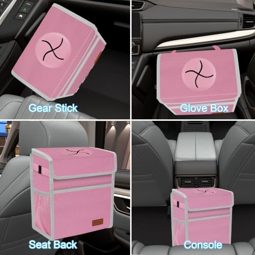 Image of Femuar Leak Proof Car Trash Can with Lid, Collapsible Hanging Waterproof Car Trash Bag with Mesh Pocket for SUV Front Seat Headrest, Large /Light Pink