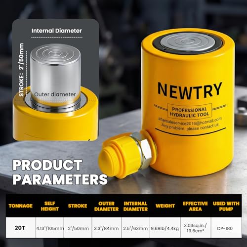 Image of NEWTRY 20 ton Hydraulic Ram Cylinder Jack 2'' /50mm Stroke Porta Power Ram Industrial Lifting Jack Retract Automatically