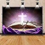 ZARROUEA 7x5ft Cross Backdrop for Church Thorns Nails Vintage Paper Scripture Christ Open Bible Holy Light God Bless Photography Background Christian Church Religious Photo Studio Prop-Vinyl (7*5ft)