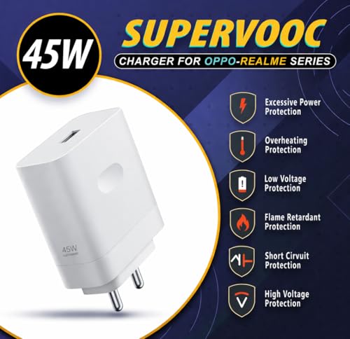 Image of 45W SuperVOOC Fast Charger Adapter, Compatible with OnePlus /Oppo /Realme /Vivo, Supports VOOC /Warp /Dash /SuperDART Charging Technology (Adapter Only)