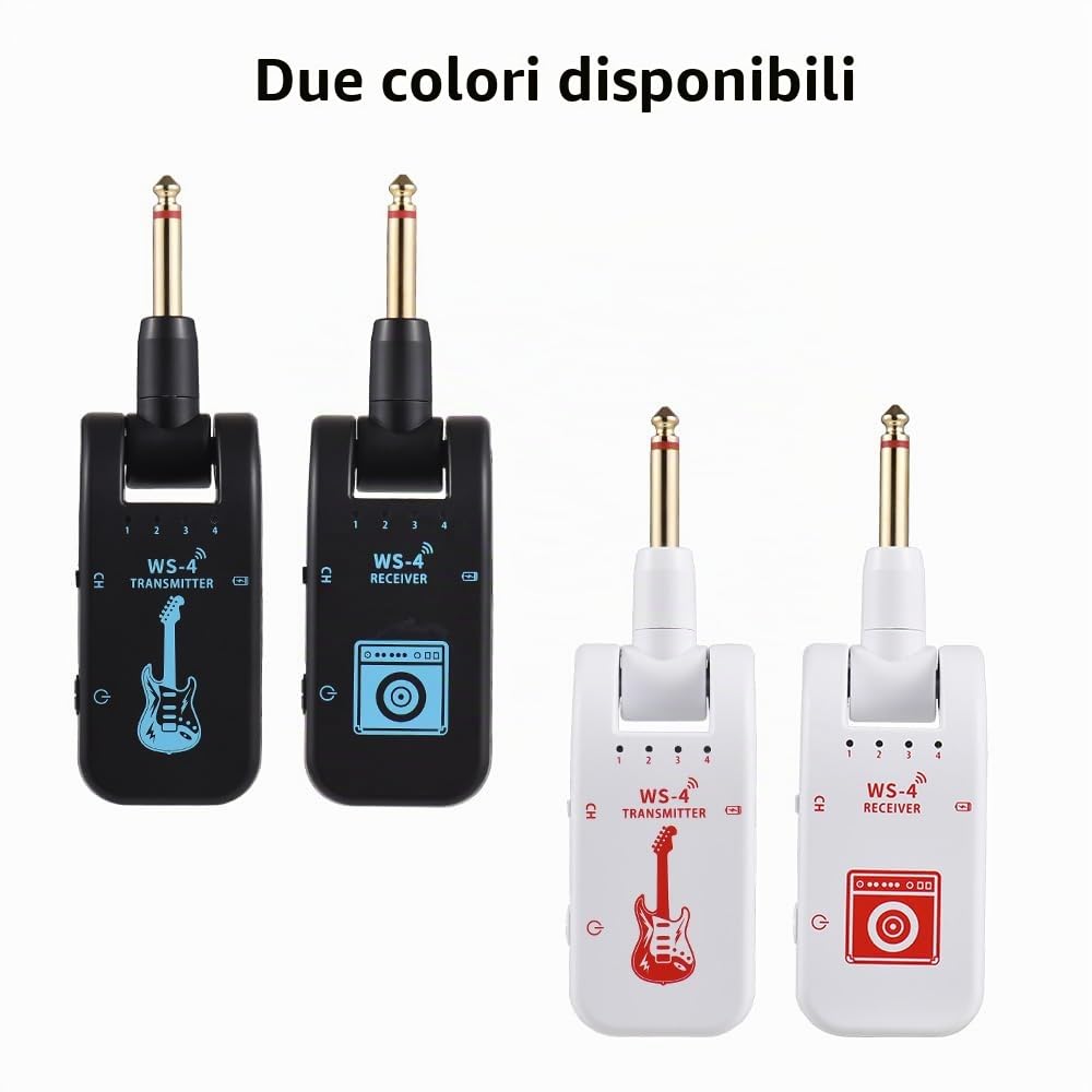 Kavolet di chitarra wireless 2,4 G, trasmettitore e ricevitore ricaricabili, con 10 ore di durata della batteria, Plug and Play, trasmissione in tempo reale 48 K/16 bit, spina girevole a 282