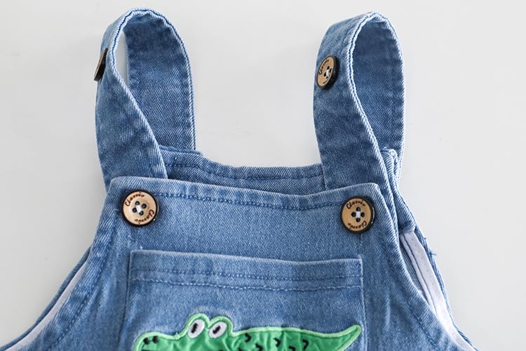 Bold N Elegant Soft Plush Monkey Elephant Cartoon Denim Bibshorts Dungaree Dungri Jumper for Baby Boy Girl Kids (IN, Age, 3 Years, 4 Years, Green) 4