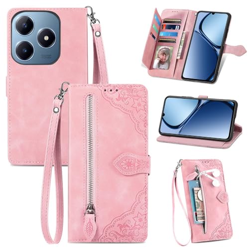 Étui Oppo A77 4G rose antichoc avec rangement de cartes portefeuille