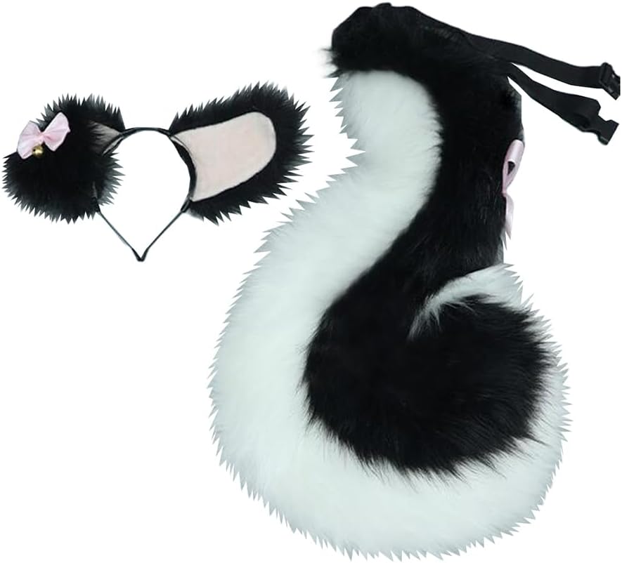 Fluffy Wolf Ears and Tail Set Anime Cosplay Dog Fox Cat Ears Headband and Tail for Furry Costume Accessories