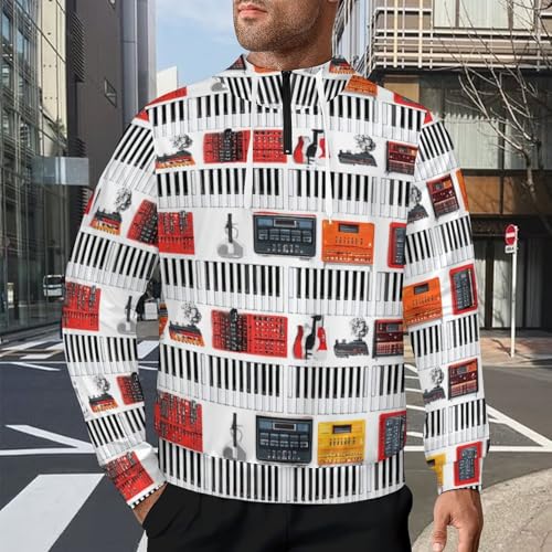 Keyboard Musical Instruments Classical Men's Quarter Zip Drawstring Hoodies Long Sleeve Sweatshirt Casual Pullover2