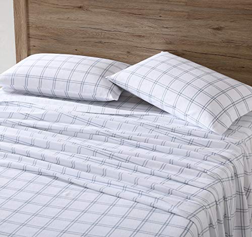 Image of Eddie Bauer - Flannel Sheets Queen Size, Anti-Pilling & Wrinkle Resistant Cotton, Touchably Soft for All-Season Comfort - Bed Sheets with Matching Pillowcases & Fitted Sheet (Westridge Plaid Blue)