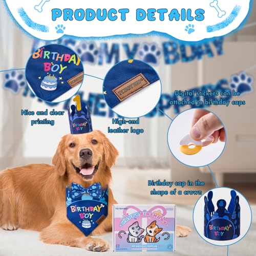 TCBOYING Dog Birthday Party Supplies, Multi Size Offered, Dog Birthday Bandana Banner Boy Hat Bow Tie with Numbers for Small Medium Large X-Large Dogs Pets (Blue, Large) - Image 4